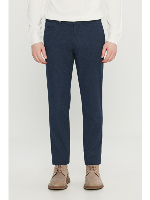 Altınyıldız Classics Erkek Lacivert Pamuklu Slim Fit Dar Kesim Yan Cepli Armürlü Esnek Casual Pantolon