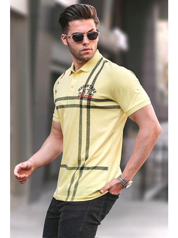 Madmext Sarı Desenli Polo Yaka Erkek Tişört 5872