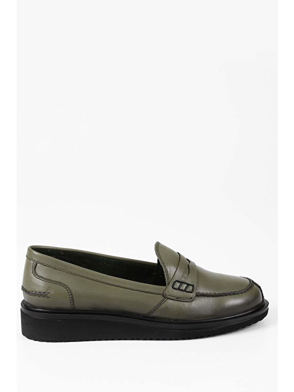 Hakiki Deri Yuvarlak Burun Dolgu Taban Loafer Kadın Günlük Ayakkabı 24092 - Görsel 6