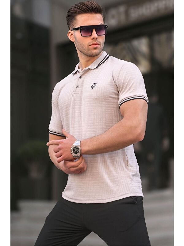 Madmext Boyalı Gri Basic Regular Fit Erkek Polo Yaka Tişört 6100