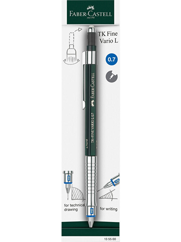 Faber-Castell TK Fine Vario 0.7 Lüks, Versatil Ayarlanabilir Uç Kalem Teleskopik Silgili Kalem, Sertlik Göstergeli