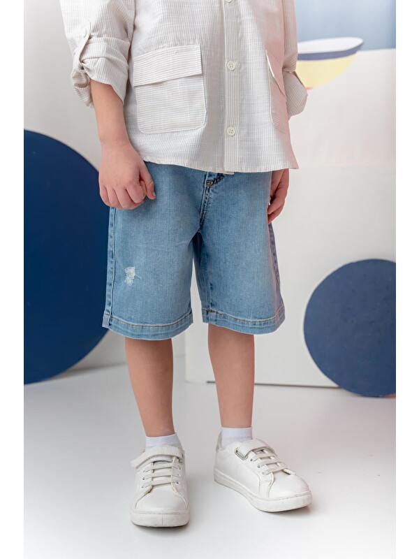 ZEYLAND Erkek Çocuk Denim Beli Lastikli Şort - İndigo