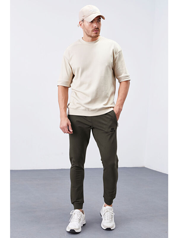 Tommylife Haki Fermuar Cepli Dar Kalıp  Jogger Erkek Eşofman Alt - 84343