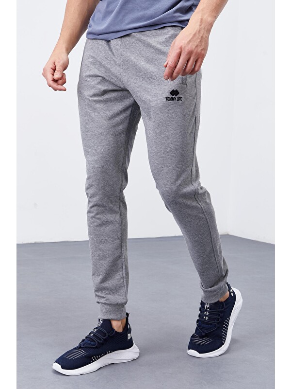 Tommylife Gri Melanj Fermuar Cepli Dar Kalıp  Erkek Jogger Eşofman Altı- 84343