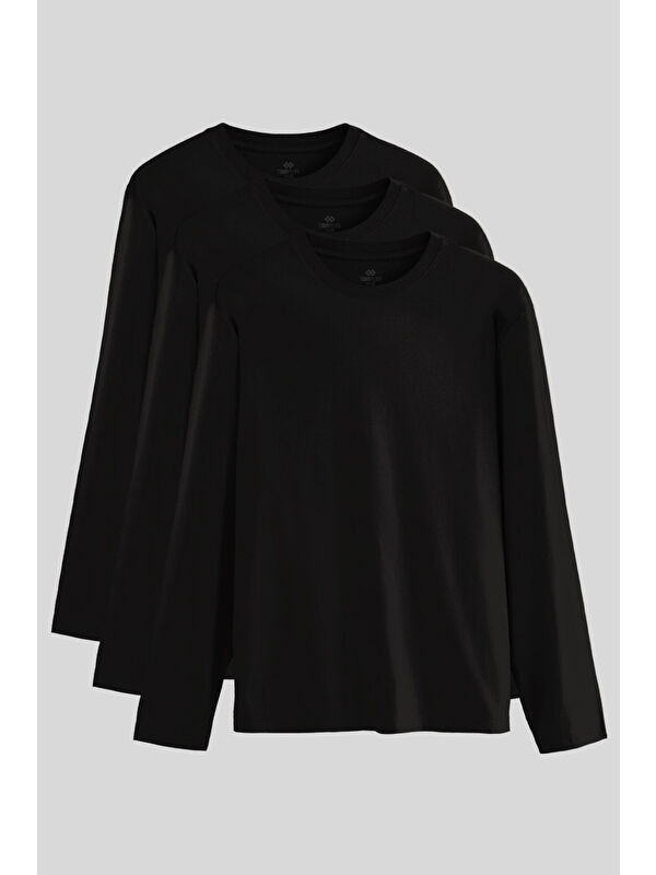 Tommylife Standart Fit Basic O Yaka  3'lü Paket Siyah Erkek Tişört  87997