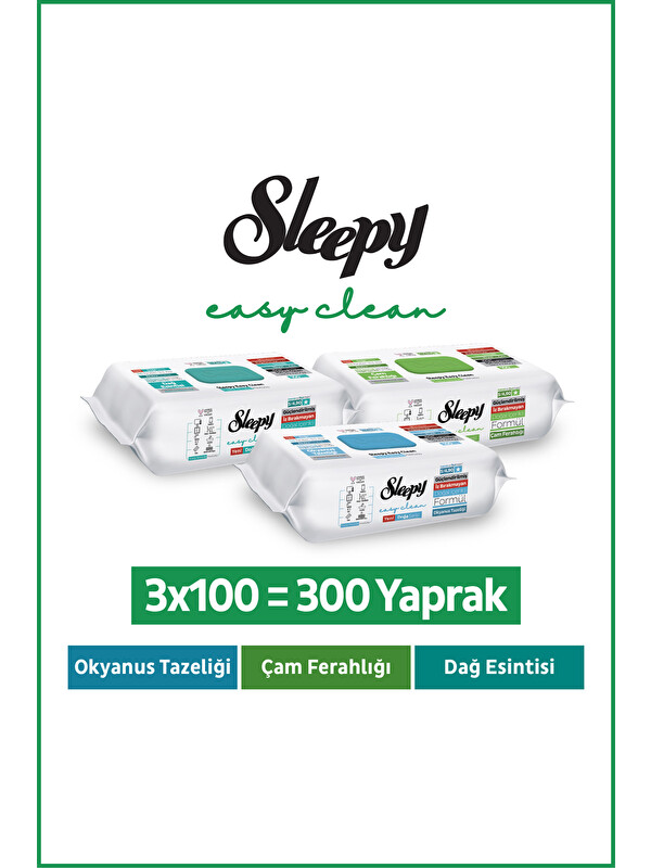 Sleepy Doğa Serisi Yüzey Temizlik Havlusu Mendili Çam+Okyanus+Dağ Esintisi 3x100 (300 Yaprak)