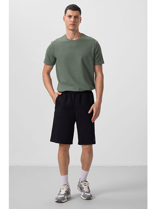 Tommylife Siyah Yüzeyi Dokulu Oversize Erkek Şort - 81288