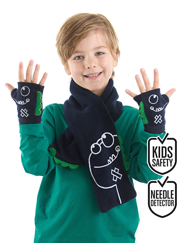 Denokids Tırtır Dino Erkek Çocuk Atkı - Eldiven Takım