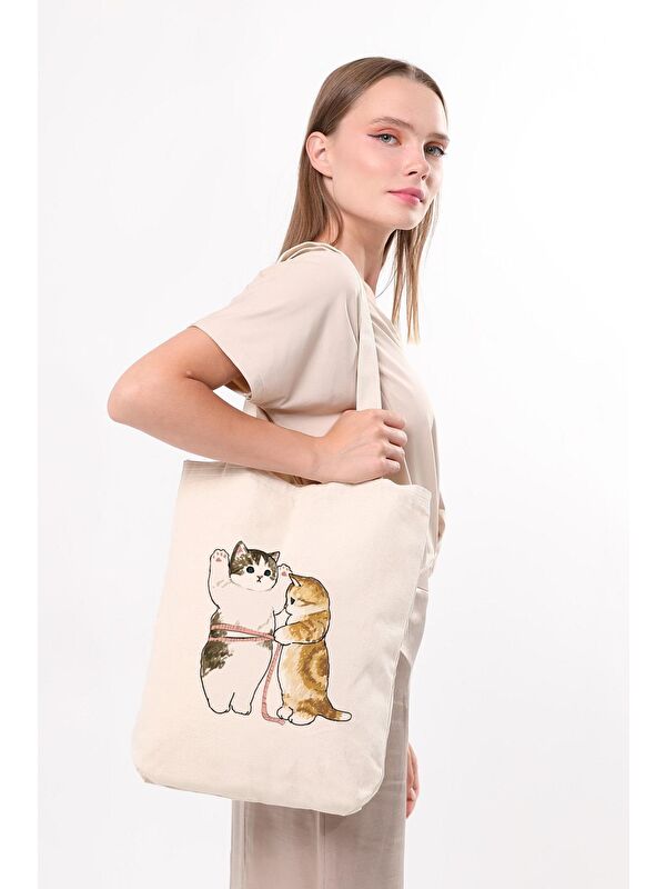 Bagg Kanvas Cats Size Baskılı Bez Çanta
