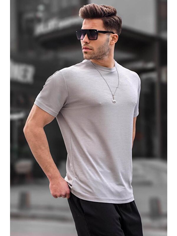 Madmext Boyalı Gri Regular Fit Basic Erkek Tişört 6069