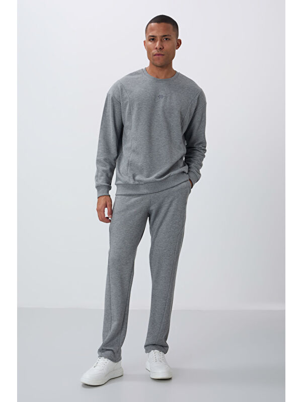 Tommylife Gri Melanj Kompakt Pamuklu Kalın Pürüzsüz Dokulu O Yaka Comfort Fit Erkek Eşofman Takım -85263