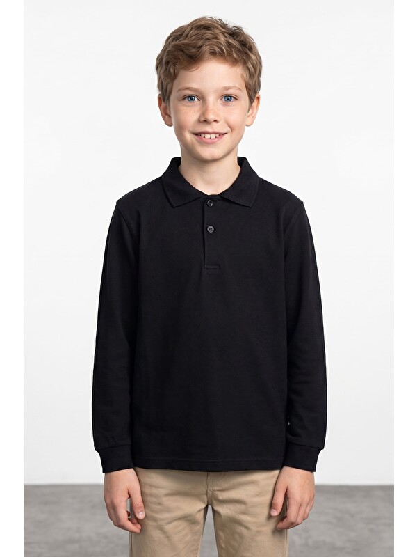 Fullamoda Basic Polo Yaka Uzun Kollu Unisex Çocuk Sweatshirt