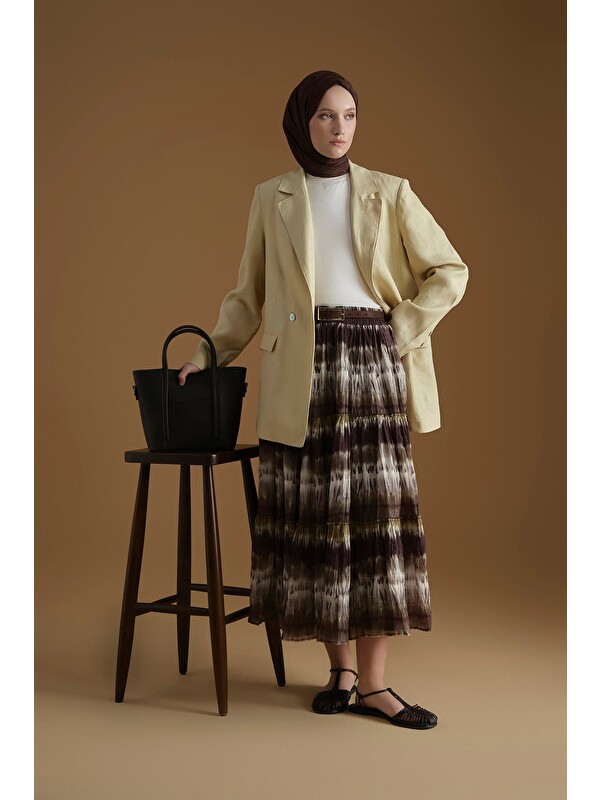 ARMİNE Batik Desenli Etek Haki