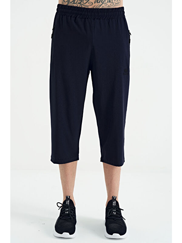 Tommylife İndigo Bağcıklı Standart Kalıp Fermuar Cepli Aktif Spor Erkek Kapri - 83096
