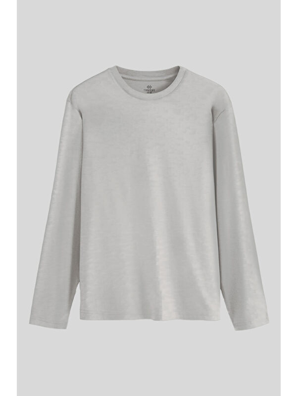 Tommylife Gri Melanj Standart Fit Basic O Yaka Uzun Kollu İnce Erkek T-Shirt - 87997