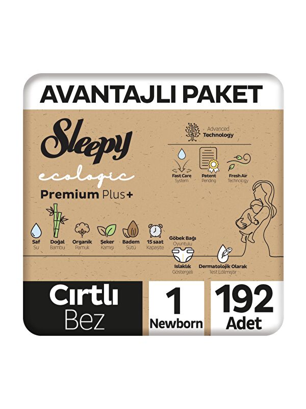 Sleepy Ecologic Premium Plus Avantajlı Paket Bebek Bezi 1 Numara 192 Adet