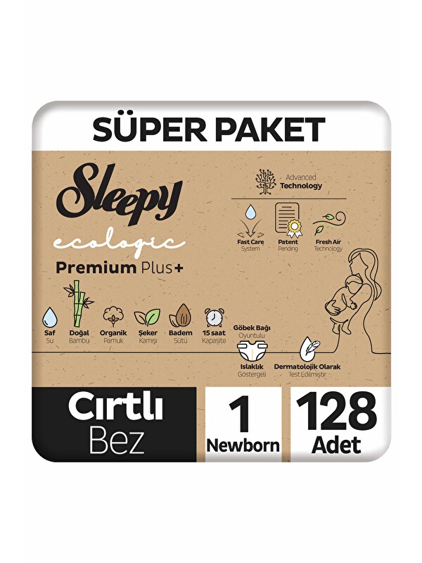 Sleepy Ecologic Premium Plus Süper Paket Bebek Bezi 1 Numara 128 Adet