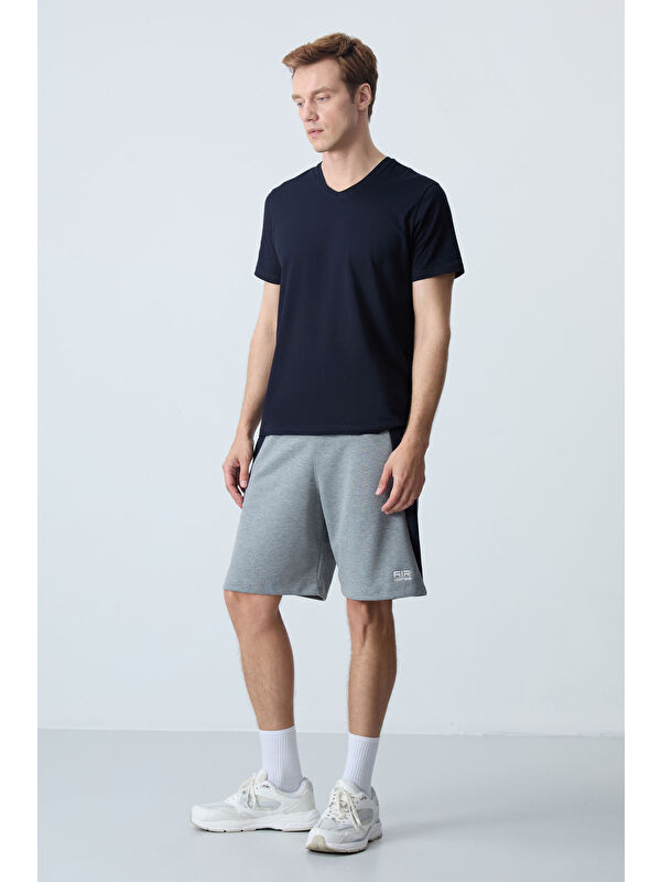 Tommylife Gri Melanj Pamuklu Kalın Yumuşak Dokulu Standart  Fit Basic Erkek Şort  - 81280