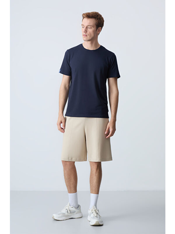 Tommylife Bej Pamuklu Kalın Yumuşak Dokulu Standart  Fit Basic Erkek Şort  - 81277