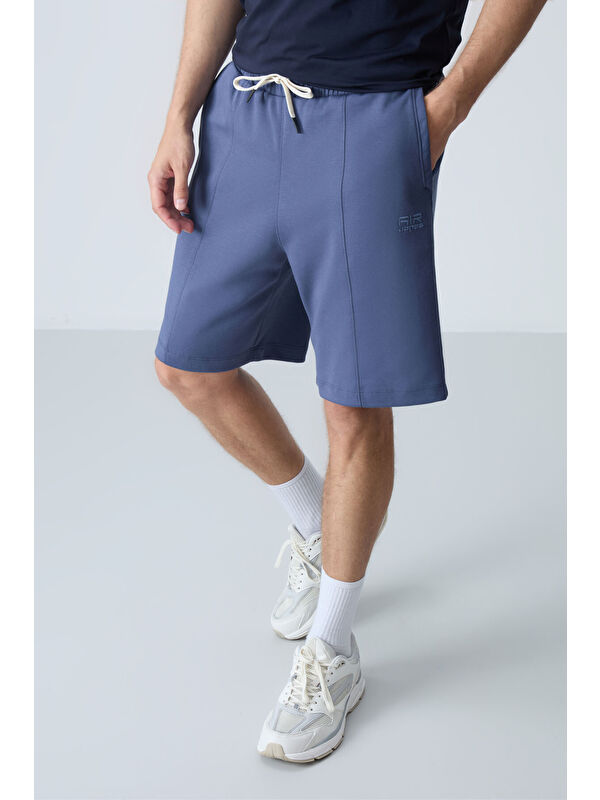 Tommylife Petrol Pamuklu Kalın Yumuşak Dokulu Standart  Fit Basic Erkek Şort  - 81277