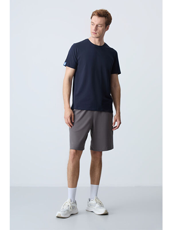 Tommylife Koyu gri Pamuklu Kalın Yumuşak Dokulu Standart Fit Basic Erkek Şort  - 81278