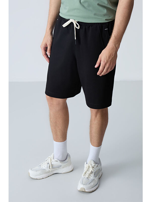 Tommylife Siyah Pamuklu Kalın Yumuşak Dokulu Standart  Fit Basic Erkek Şort  - 81278