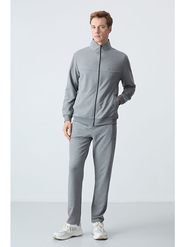 Tommylife Gri Melanj Pamuklu Kalın Yumuşak Dokulu Comfort Fit Basic Erkek Eşofman Takım - 85260