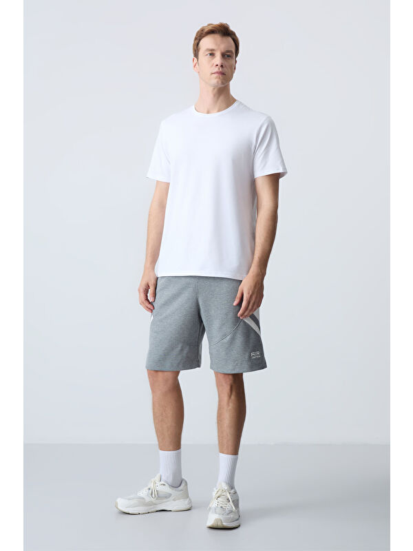 Tommylife Gri Melanj Pamuklu Kalın Yumuşak Dokulu Standart Fit Basic Erkek Şort  - 81281