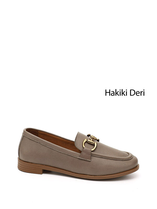 GÖNDERİ(R) Kadın BEJ-VİZON Tokalı Hakiki Deri Loafer Ayakkabı