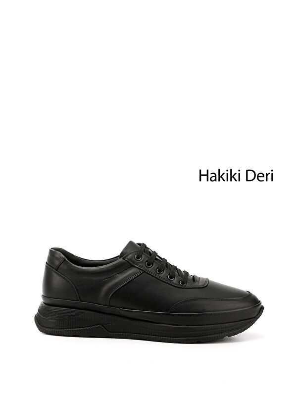 GÖNDERİ(R) Erkek KOYU SİYAH Bağcıklı Hakiki Deri Comfort Sneaker