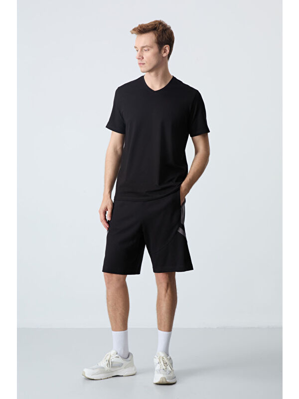 Tommylife Siyah Pamuklu Kalın Yumuşak Dokulu Standart Fit Basic Erkek Şort  - 81281