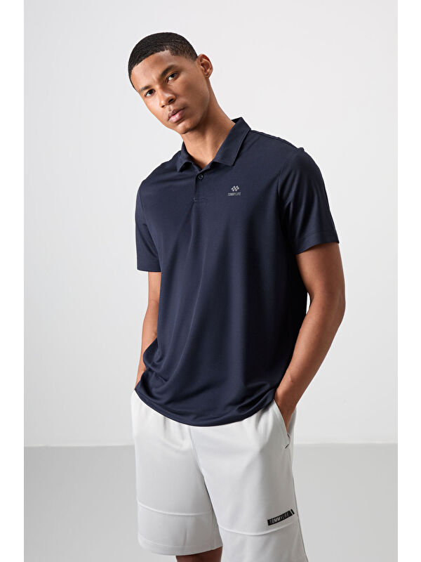Tommylife Lacivert Logo Baskılı Standart Kalıp Polo Yaka Aktif Spor Erkek Tişört - 88252