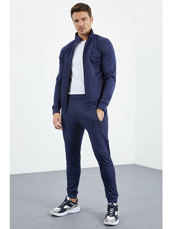 Tommylife İndigo Dik Yaka Fermuarlı Standart Kalıp Manşetli Erkek Eşofman Takım - 85160