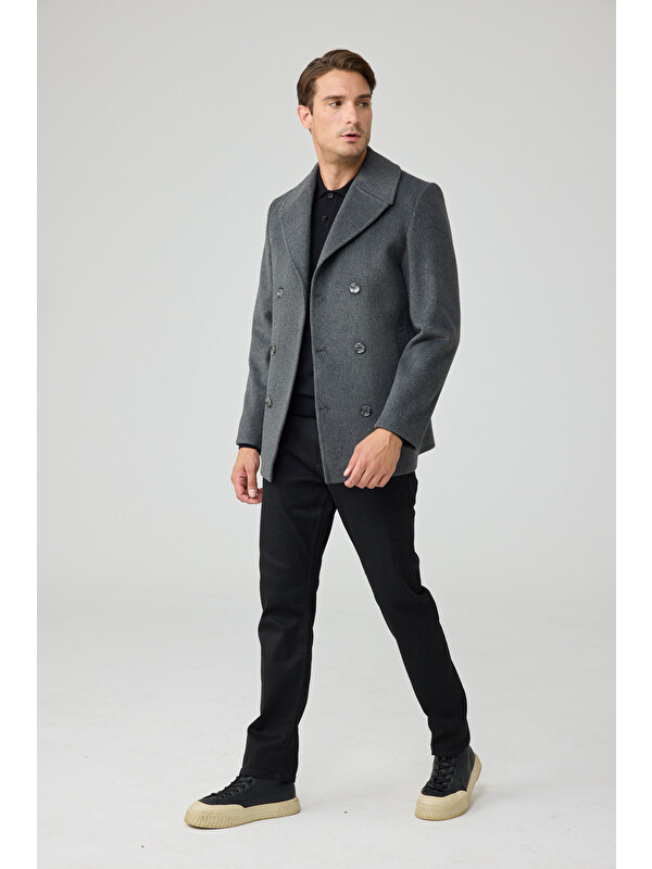 Danger Erkek Relaxed Fit Yün Kruvaze Kaşe Palto GRİ 4350DNGR