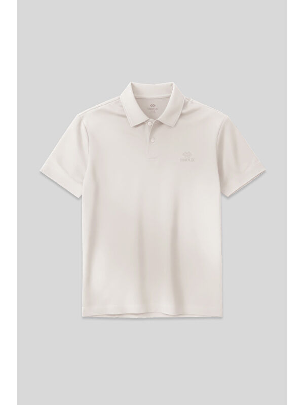 Tommylife Ekru Basic Logolu Standart Kalıp Triko Polo Yaka Erkek Tişört - 87748