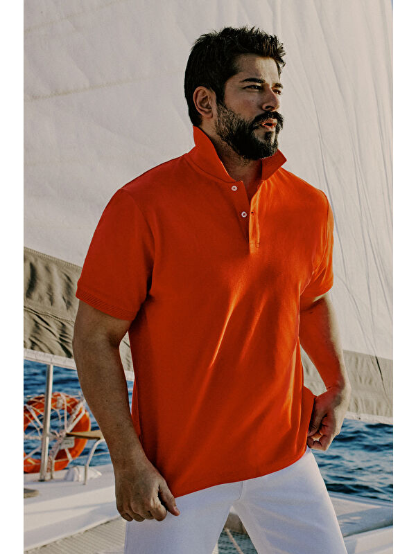 AC&Co / Altınyıldız Classics Erkek Nar Çiçeği Slim Fit Dar Kesim Polo Yaka %100 Pamuk Kısa Kollu Tişört
