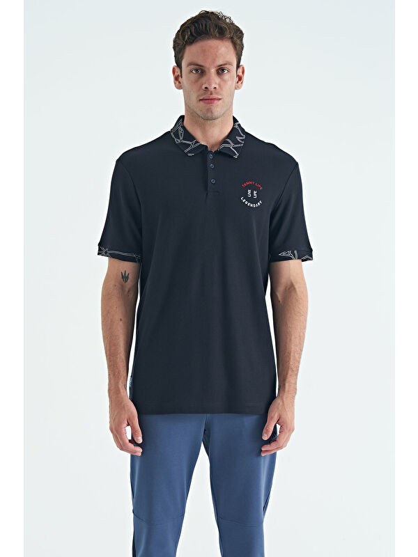 Tommylife Lacivert Yazı Nakışlı Baskı Detaylı Standart Kalıp Polo Yaka Erkek %100 Pamuk Tişört - 88239