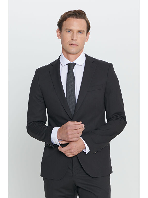AC&Co / Altınyıldız Classics Erkek Siyah Slim Fit Dar Kesim Mono Yaka Takım Elbise