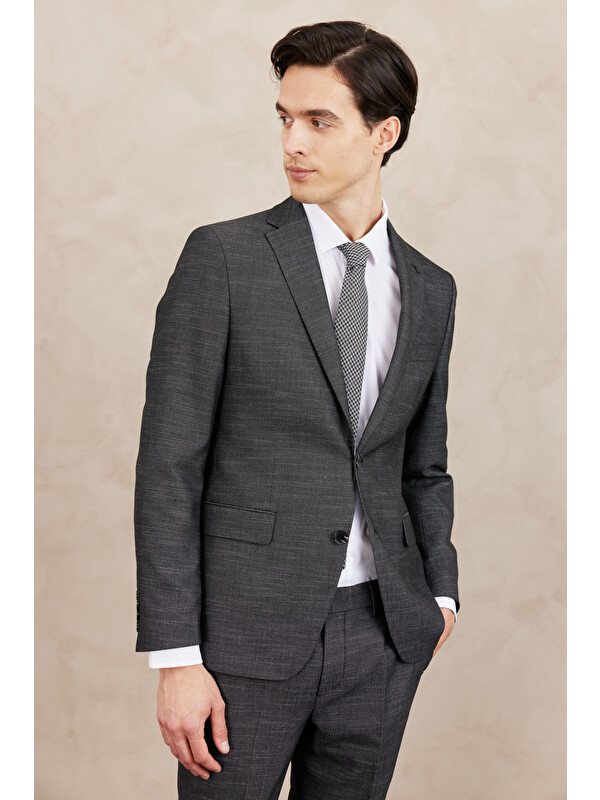 Altınyıldız Classics Erkek Siyah-Beyaz Slim Fit Dar Kesim Mono Yaka Desenli Takım Elbise
