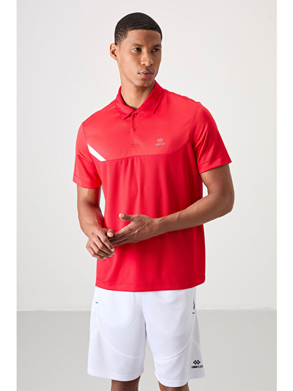 Tommylife Kırmızı Polyester Nefes Alan Dokulu İnce Esnek Standart Fit Polo Yaka Erkek Performans Tişört - 88