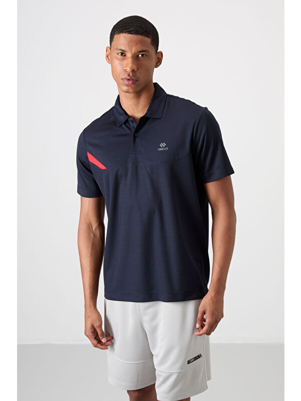 Tommylife Lacivert Polyester Nefes Alan Dokulu İnce Esnek Standart Fit Polo Yaka Erkek Performans Tişört - 8