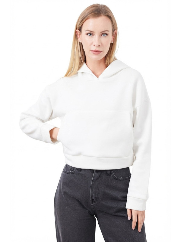 Fullamoda 3 İplik Kapüşonlu Crop Sweatshirt