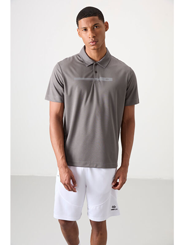 Tommylife Koyu Gri Polyester Nefes Alan Dokulu İnce Esnek Standart Fit Polo Yaka Erkek Performans Tişört - 8