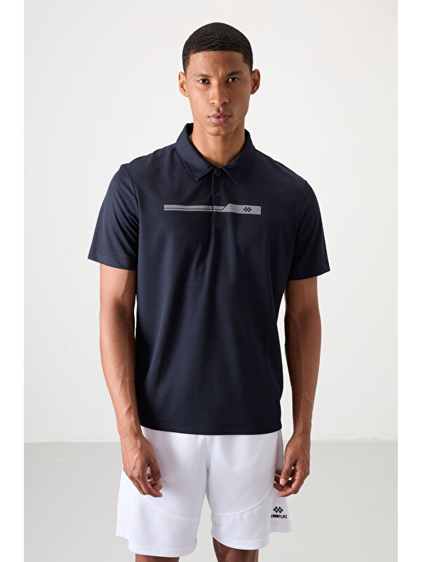 Tommylife Lacivert Polyester Nefes Alan Dokulu İnce Esnek Standart Fit Polo Yaka Erkek Performans Tişört - 8