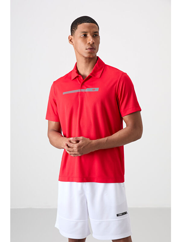 Tommylife Kırmızı Polyester Nefes Alan Dokulu İnce Esnek Standart Fit Polo Yaka Erkek Performans Tişört - 88