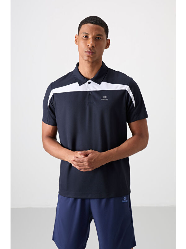 Tommylife Lacivert Polyester Nefes Alan Dokulu İnce Esnek Standart Fit Polo Yaka Erkek Performans Tişört - 8