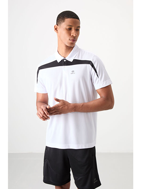 Tommylife Beyaz Polyester Nefes Alan Dokulu İnce Esnek Standart Fit Polo Yaka Erkek Performans Tişört - 88392