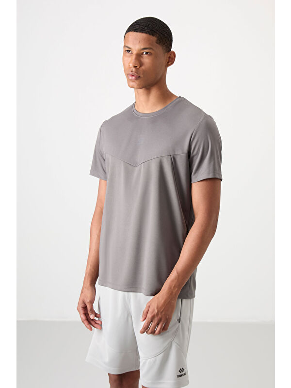 Tommylife Koyu Gri Polyester Nefes Alan Dokulu İnce Esnek Standart Fit Erkek Performans Tişört - 88391