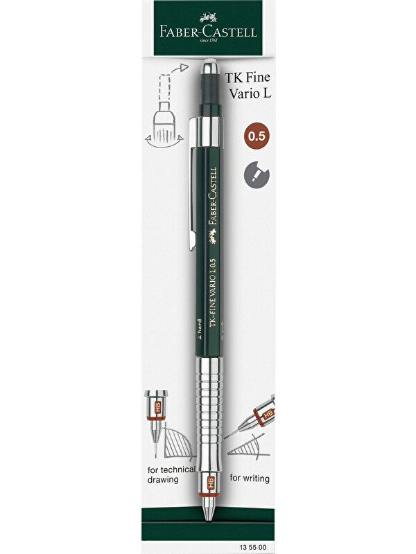 Faber-Castell TK Fine Vario 0.5 Lüks Versatil Ayarlanabilir Uç Kalem, Teleskopik Silgili Kalem, Sertlik Göstergeli