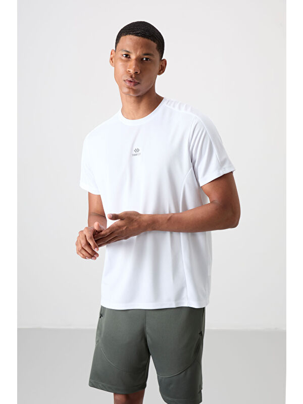 Tommylife Beyaz Polyester Nefes Alan Dokulu İnce Esnek Standart Fit Erkek Performans Tişört - 88390
